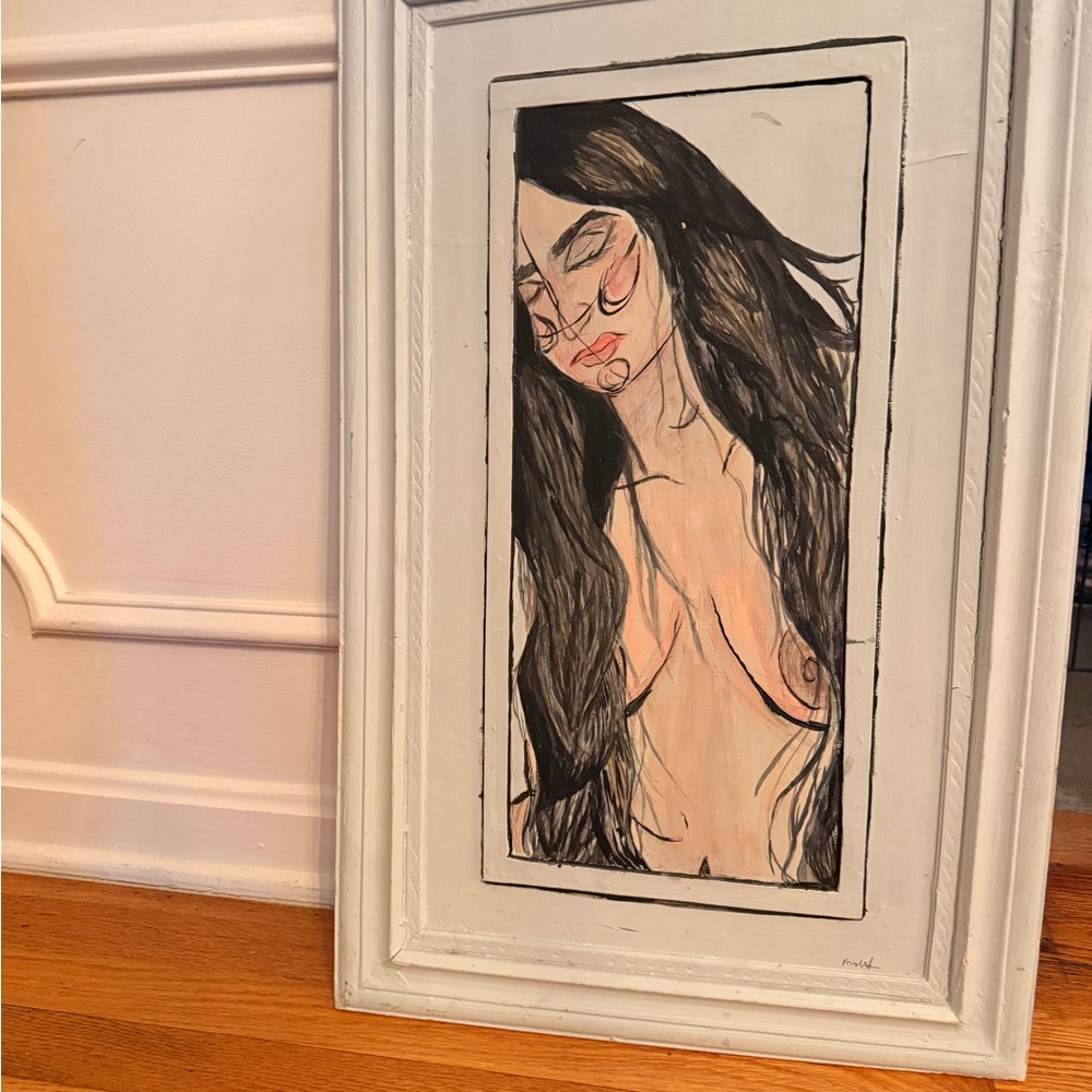 Vintage Nude Drawing with Black and White Tones - Picture 2 of 3